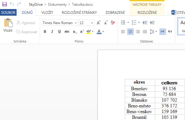 Zobrazení dokumentů v Office Web App