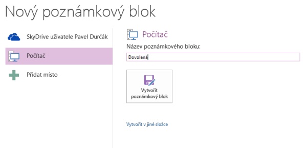 Vytvoření nového poznámkového bloku