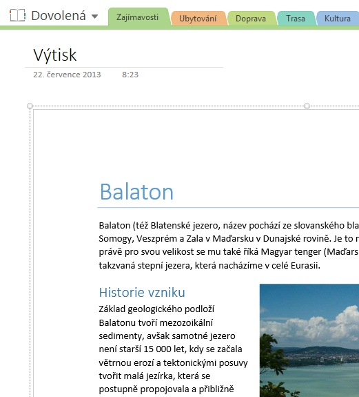 Vtisk v OneNote