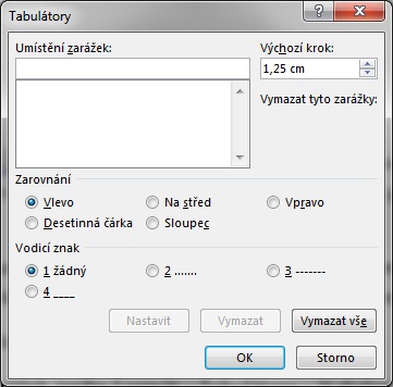 Nastavení tabulátoru