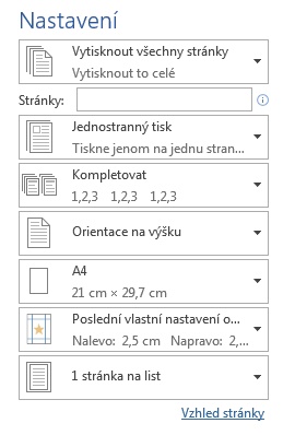 Nastavení tiskové stránky
