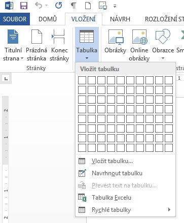 Vložení tabulky