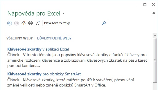 Nápověda pro Excel
